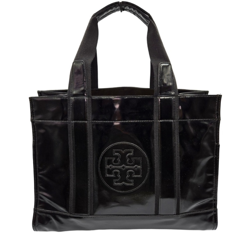 Tory Burch Tote Hand Bag Carry All Logo Structured Patent PVC Enamel Shiny